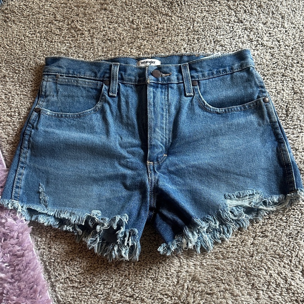 Wrangler Women's Frayed Hem Blue Jean Shorts